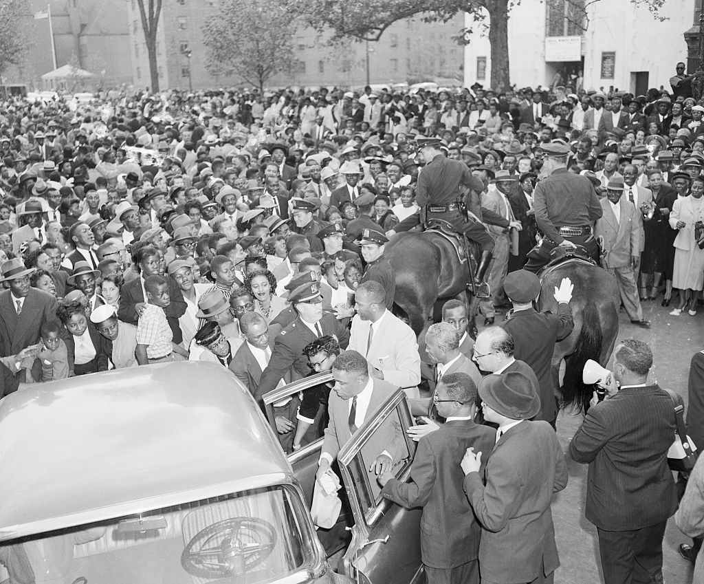 Large Crowd Surrounding Car with Mamie Bradley