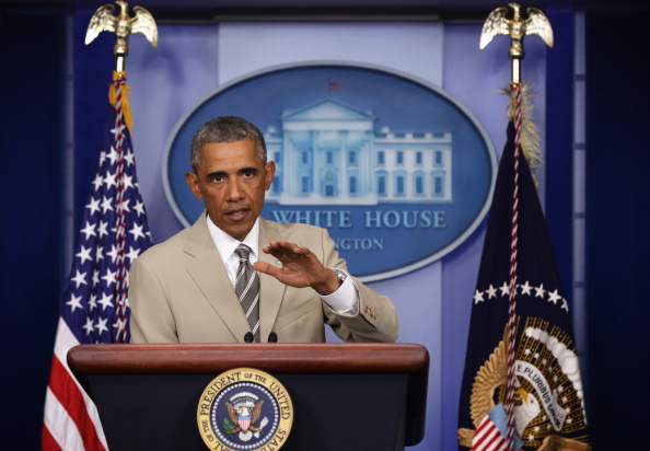 President Obama Makes Statement In The Briefing Room Of White House