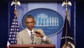 President Obama Makes Statement In The Briefing Room Of White House