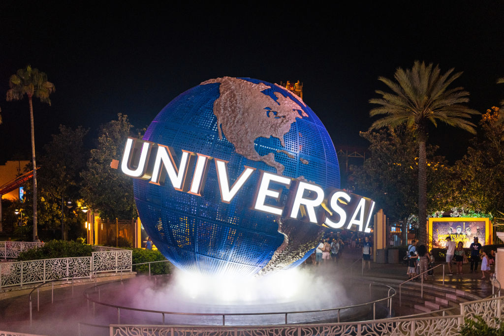 The 3d logo of Universal Studios is seen during the...