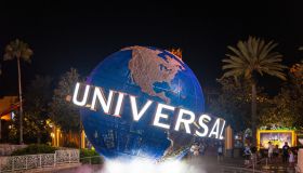 The 3d logo of Universal Studios is seen during the...