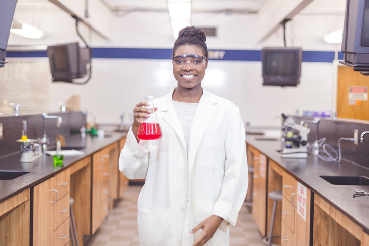 Portrait of black female science student in the lab