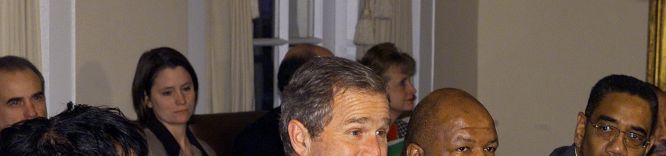 US President George W. Bush (2ndL) meets 31 Januar WASHINGTON, : US President George W. Bush (2ndL) meets 31 January, 2001, with members of the Congressional Black Caucus including Caucus Chair Rep. Eddie Bernice Johnson, (L), (D-TX), Rep. Elijah Cummings,