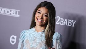 Actress Gina Rodriguez wearing a Zuhair Mirad dress arrives at the 2019 Baby2Baby Gala held at 3Labs on November 9, 2019 in Culver City, Los Angeles, California, United States.