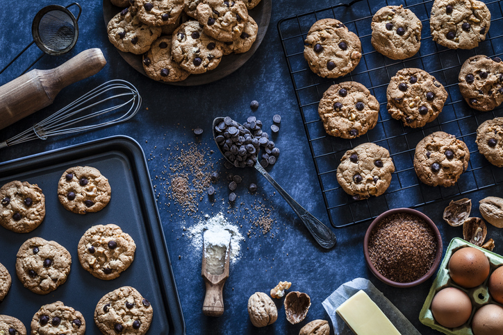 Preparing homemade chocolate chip cookies