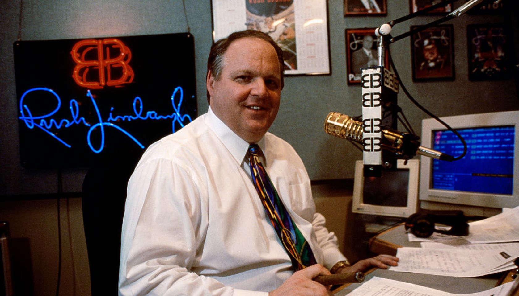 Rush Limbaugh in His Studio During His Radio Show