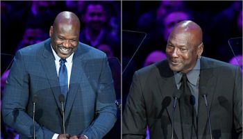 Shaquille O'Neal and Michael Jordan at Kobe Bryant's memorial