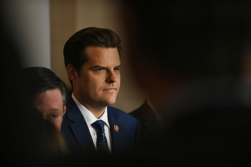 BALTIMORE, MD - DECEMBER 13: Rep. Matt Gaetz (R-FL) listens to