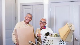 Senior African-American couple moving house