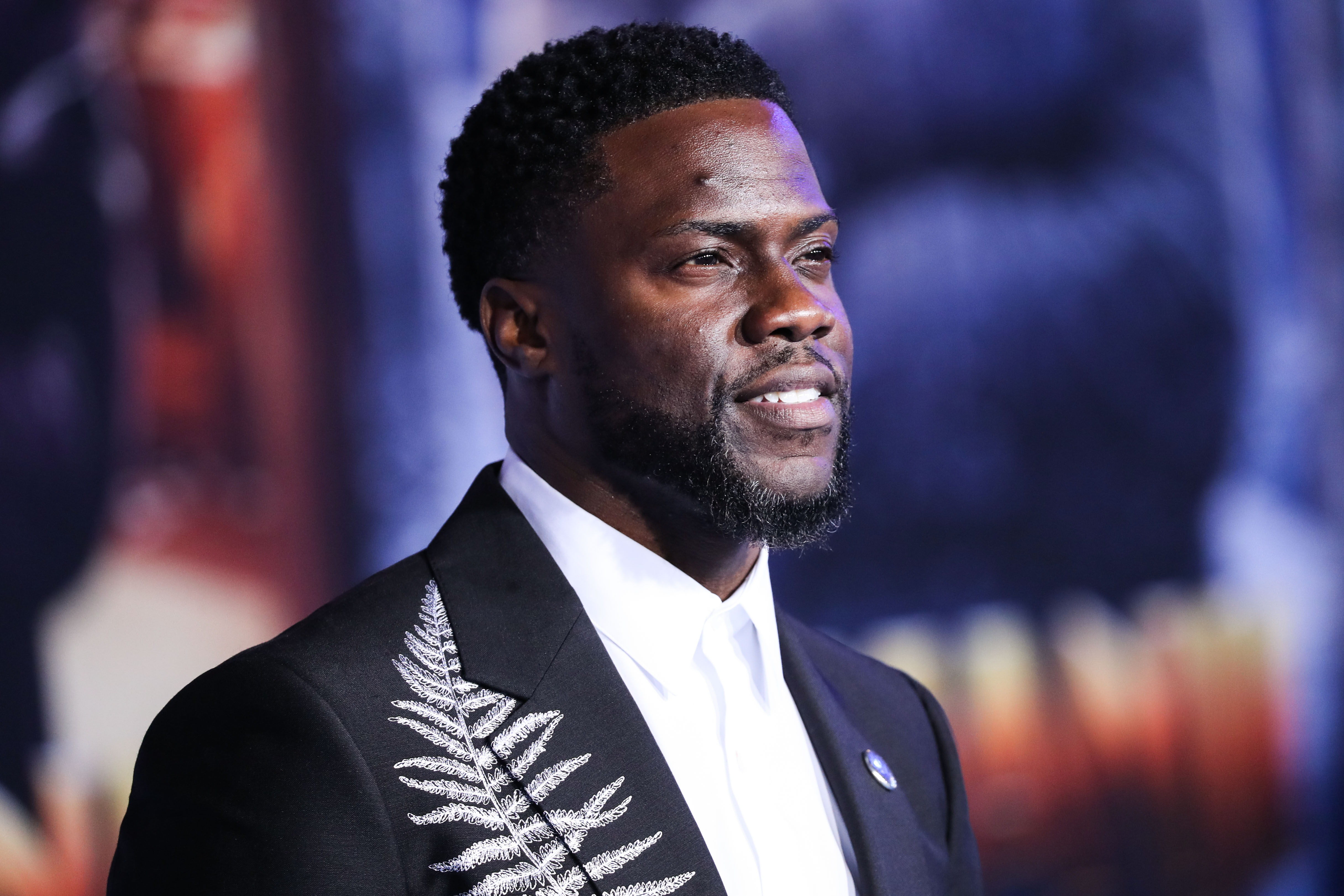 Actor Kevin Hart wearing Alexander McQueen arrives at the World Premiere Of Columbia Pictures' 'Jumanji: The Next Level' held at the TCL Chinese Theatre IMAX on December 9, 2019 in Hollywood, Los Angeles, California, United States.