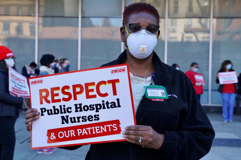 Protest At Harlem Hospital Over Working Conditions Amid Coronavirus Outbreak