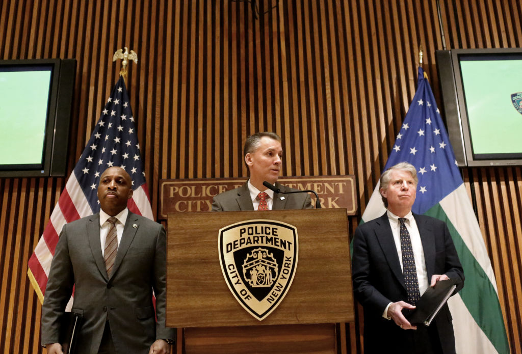 NYPD Chief Dermot Shea And Manhattan District Attorney Cy Vance Hold News Conference