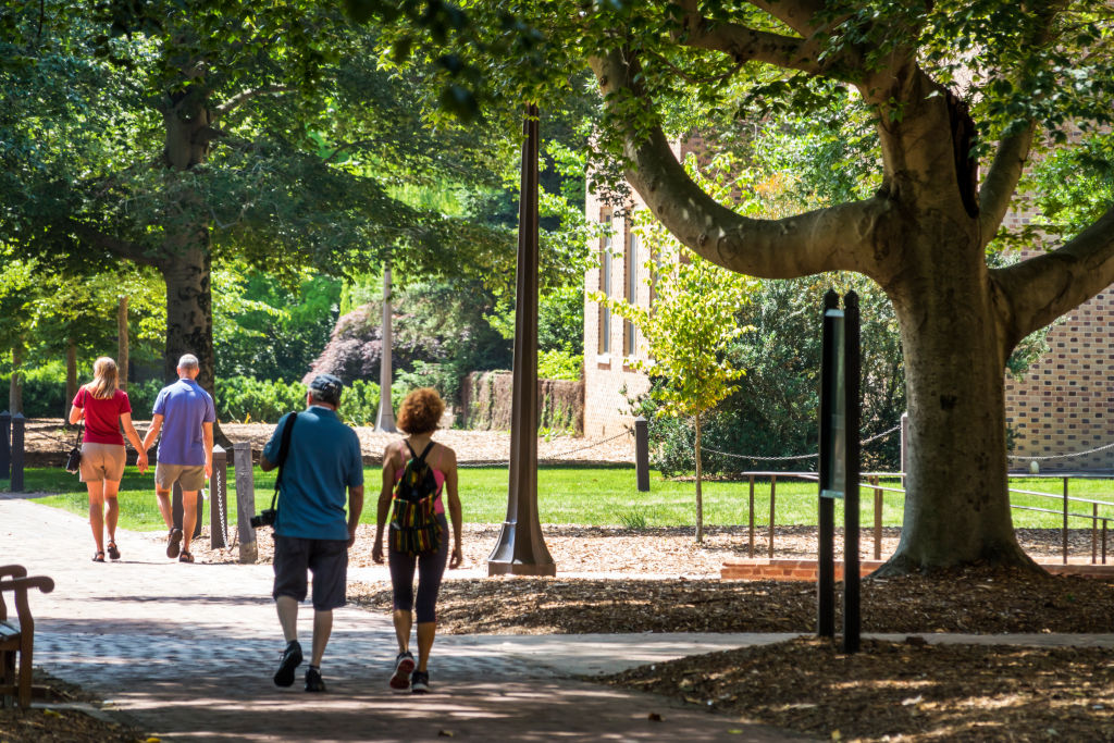 Virginia, Colonial Williamsburg, College of William and Mary, historic campus walkway with students