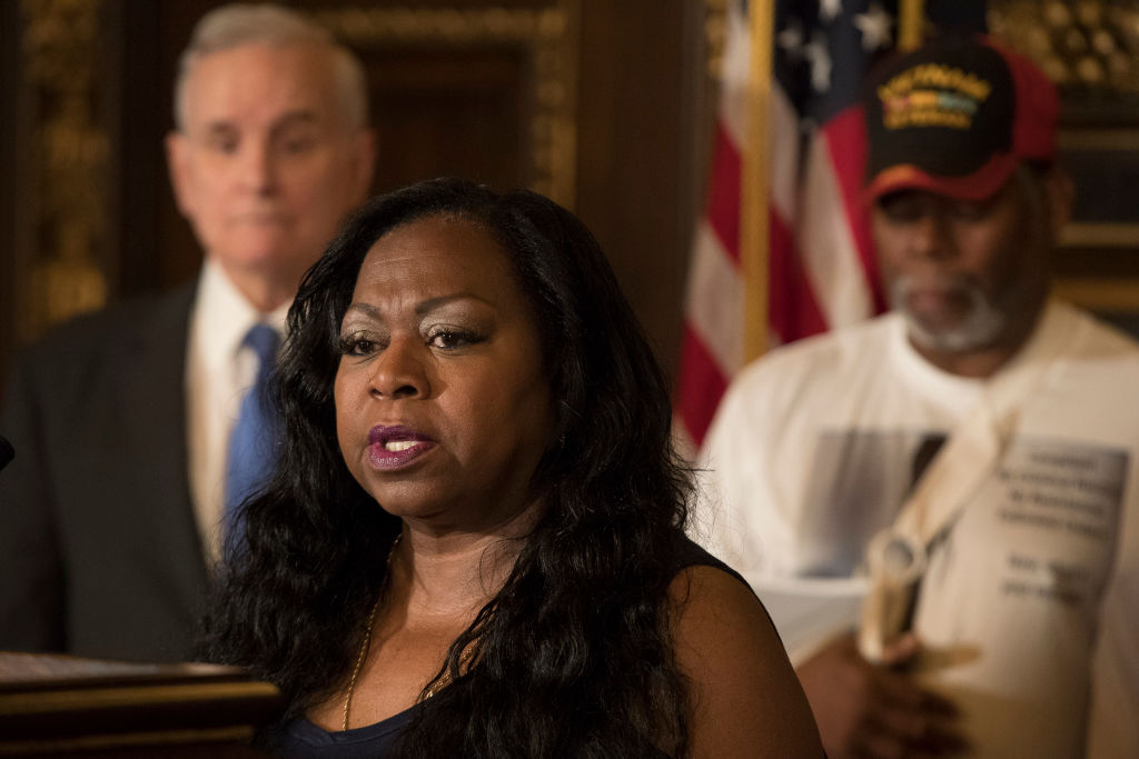 Valerie Castile, mother of Philando Castile spoke during the news conference one year after her son was killed. Governor Mark Dayton announced that a $12 million funding for the "Philando Castile Law Enforcement Training Fund" one year after Castile was k