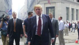 Donald Trump speaks outside the New York Stock Exchange. A w