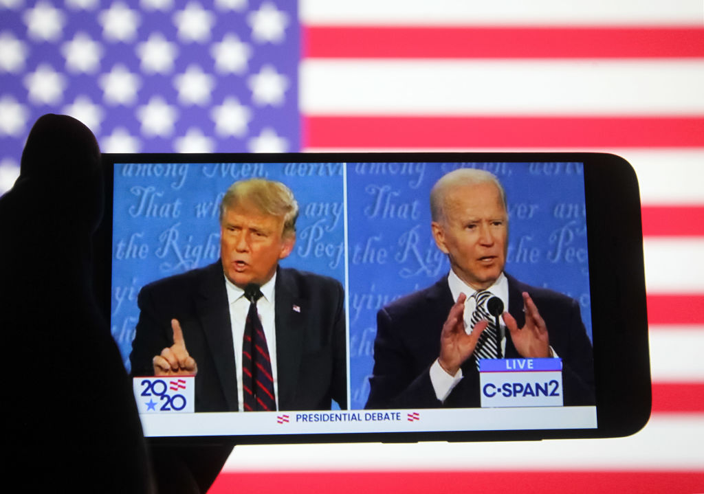 In this photo illustration the US President Donald Trump and...