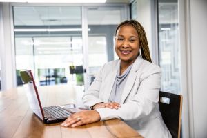 Portrait of businesswoman in modern office