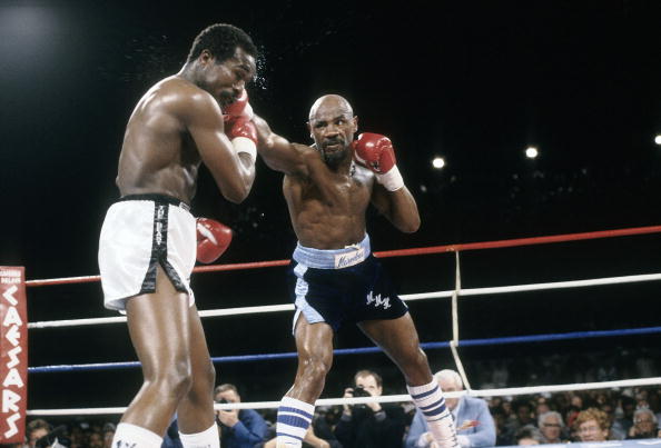 March 10, 1986:Middleweight WBC/WBA/IBF title fight, John Mugabi v Marvin Hagler