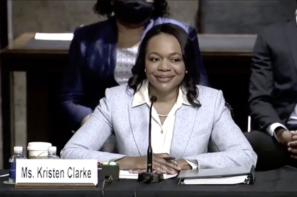 Kristen Clarke at Senate confirmation hearing April 14, 2021