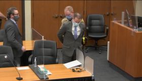 Derek Chauvin handcuffed in court