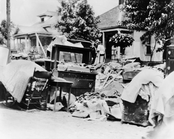 Furniture in Street during Race Riot, probably due to Eviction, Tulsa, Oklahoma, USA, Alvin C. Krupnick Co., June 1921