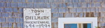 Chilmark Tricentennial sign in small fishing village of Menemsha