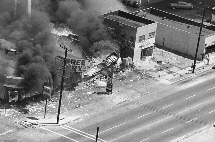 Burning Building in 1965 Los Angeles Race Riots