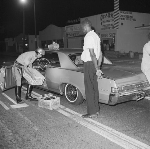 Sheriffs Searching Car During Watts Riots