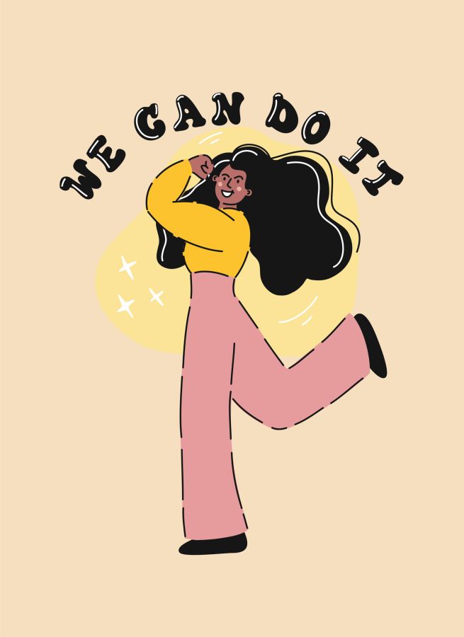 Girl Power Concept, Cartoon Style Vector Illustration