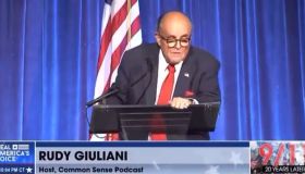 Rudy Giuliani gives suspected drunken speech at 9/11 event on Sept. 11, 2021