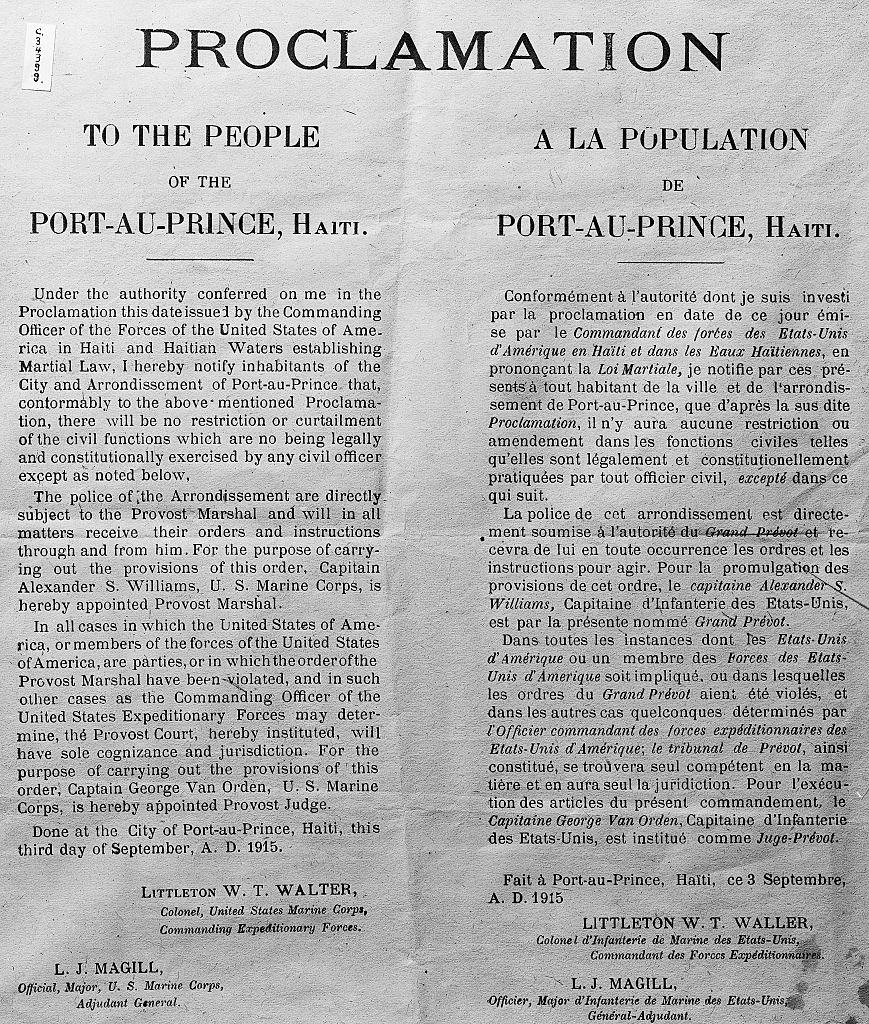 Proclamation of American Control in Haiti