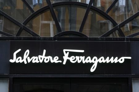 Salvatore Ferragamo logo seen over the entrance to a brand...