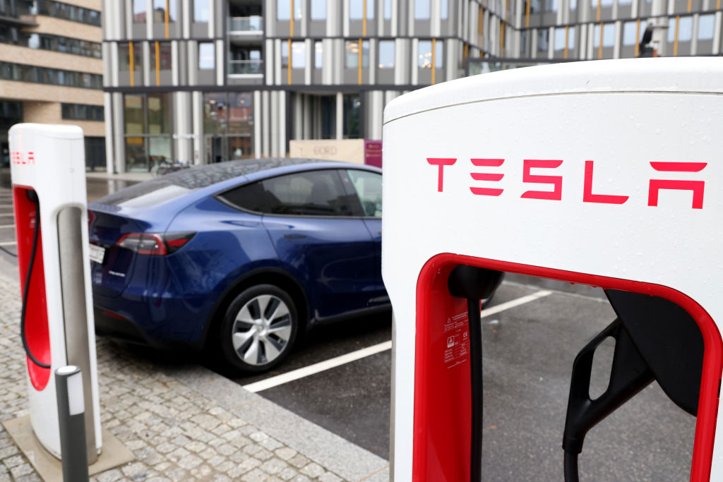 Tesla Inc. EV Supercharger Station in Berlin