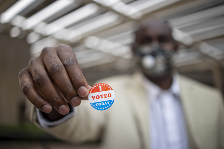 Young Black Man with I voted Sticker