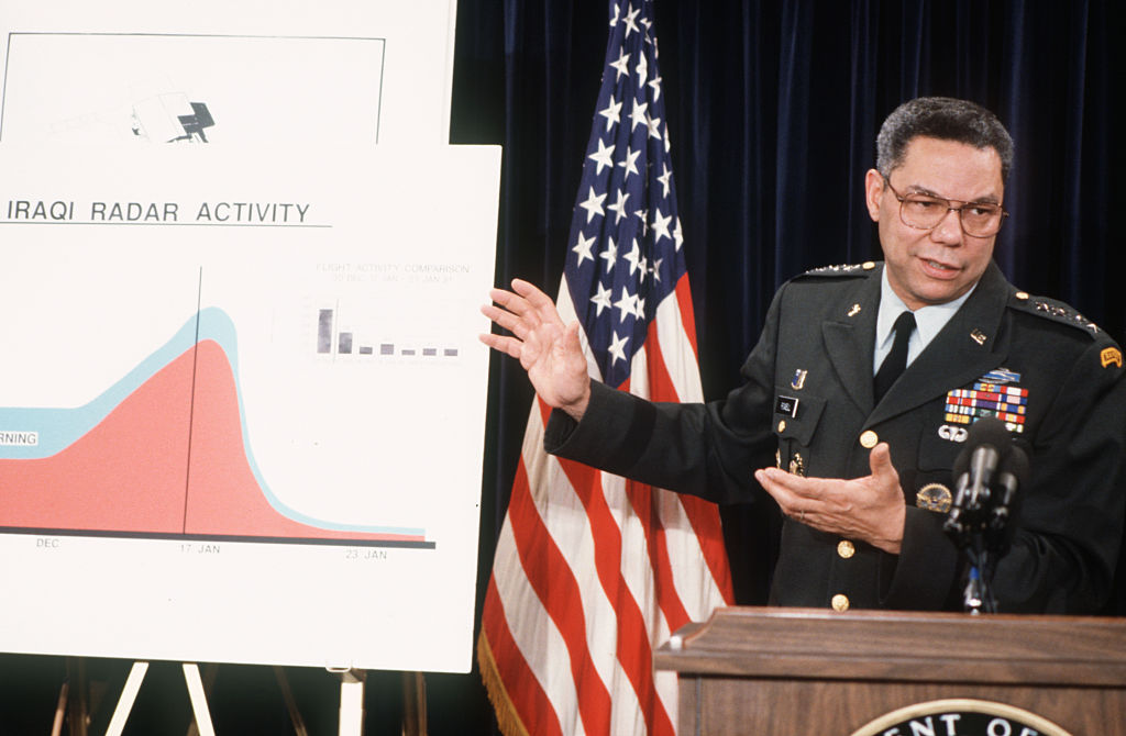 Colin Powell Holds Press Conference During Gulf War