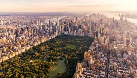 Aerial view of New York City skyline with Central Park and Manhattan, USA