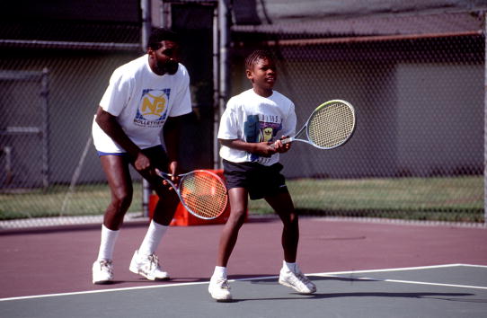 Tennis player Serena Williams practices in 1991 in Compton