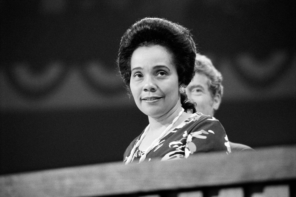 Coretta Scott King, head and shoulders Portrait, Democratic National Convention, New York City, New York, USA, Warren K. Leffler, July 13, 1976
