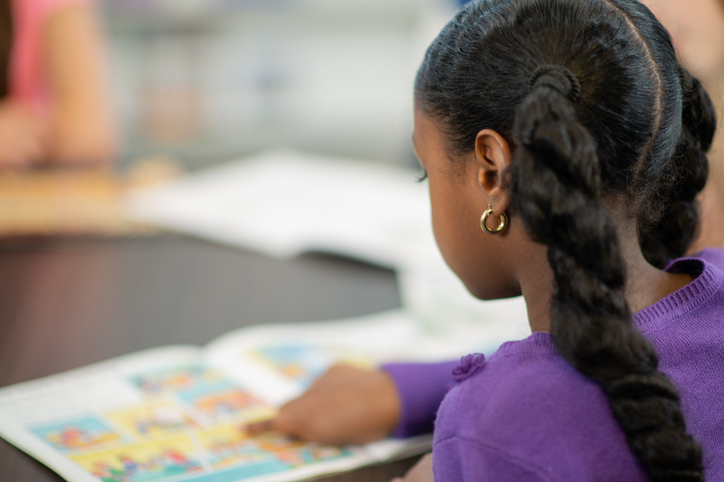 Elementary School Girl Reading A Book