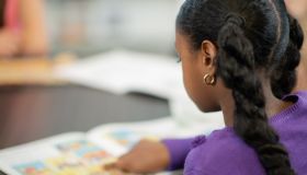 Elementary School Girl Reading A Book