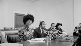 Democratic US Congresswoman Shirley Chisholm Announcing her Candidacy for US Presidential Nomination with Representatives Parren Mitchell, Charles Rangel