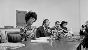 Democratic US Congresswoman Shirley Chisholm Announcing her Candidacy for US Presidential Nomination with Representatives Parren Mitchell, Charles Rangel