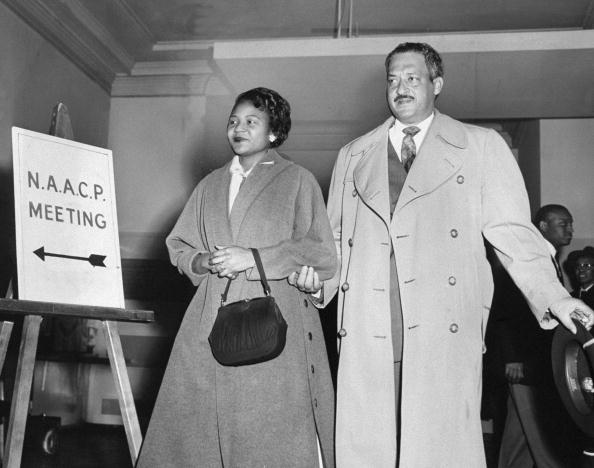 Autherine Lucy and her lawyer Thurgood Marshall entering the
