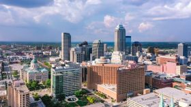 Aerial view of Indianapolis downtown with Statehouse in Indiana