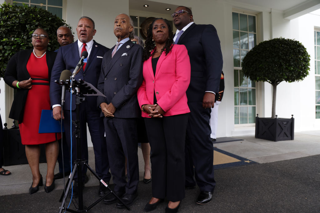 Civil Rights Leaders Talk to the Media After a Meeting at the White House