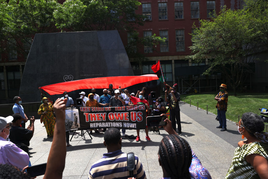 Rally For Reparations Held At African Burial Ground In Manhattan