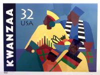 A painting of the Kwanza stamp commissioned by the US Postal Service designed and painted by Artist