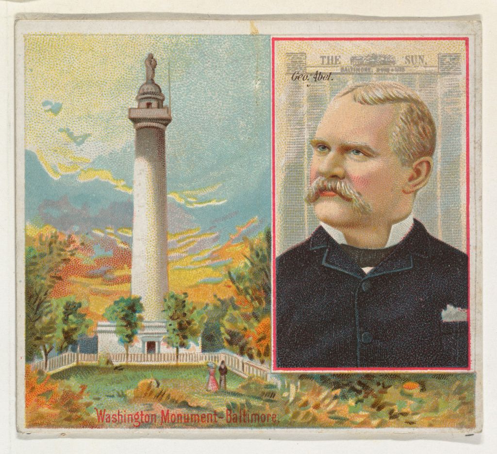 George Abel, The Baltimore Sun, from the American Editors series (N35) for Allen & Ginter Cigarettes, 1887, Commercial color lithograph, Sheet: 2 7/8 x 3 1/4 in. (7.3 x 8.3 cm), Trade cards from the 'American Editors' series (N35), issued in 1887 in a set