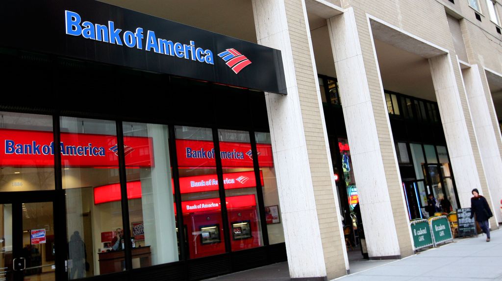 Bank Of America Reports Massive Fourth Quarter Income Drop NEW YORK - JANUARY 22: A Bank Of America is seen January 22, 2008 in New York City. Bank Of America's fourth-quarter earnings fell 95 percent as its revenue fell 31 percent to $12.67 billion from $