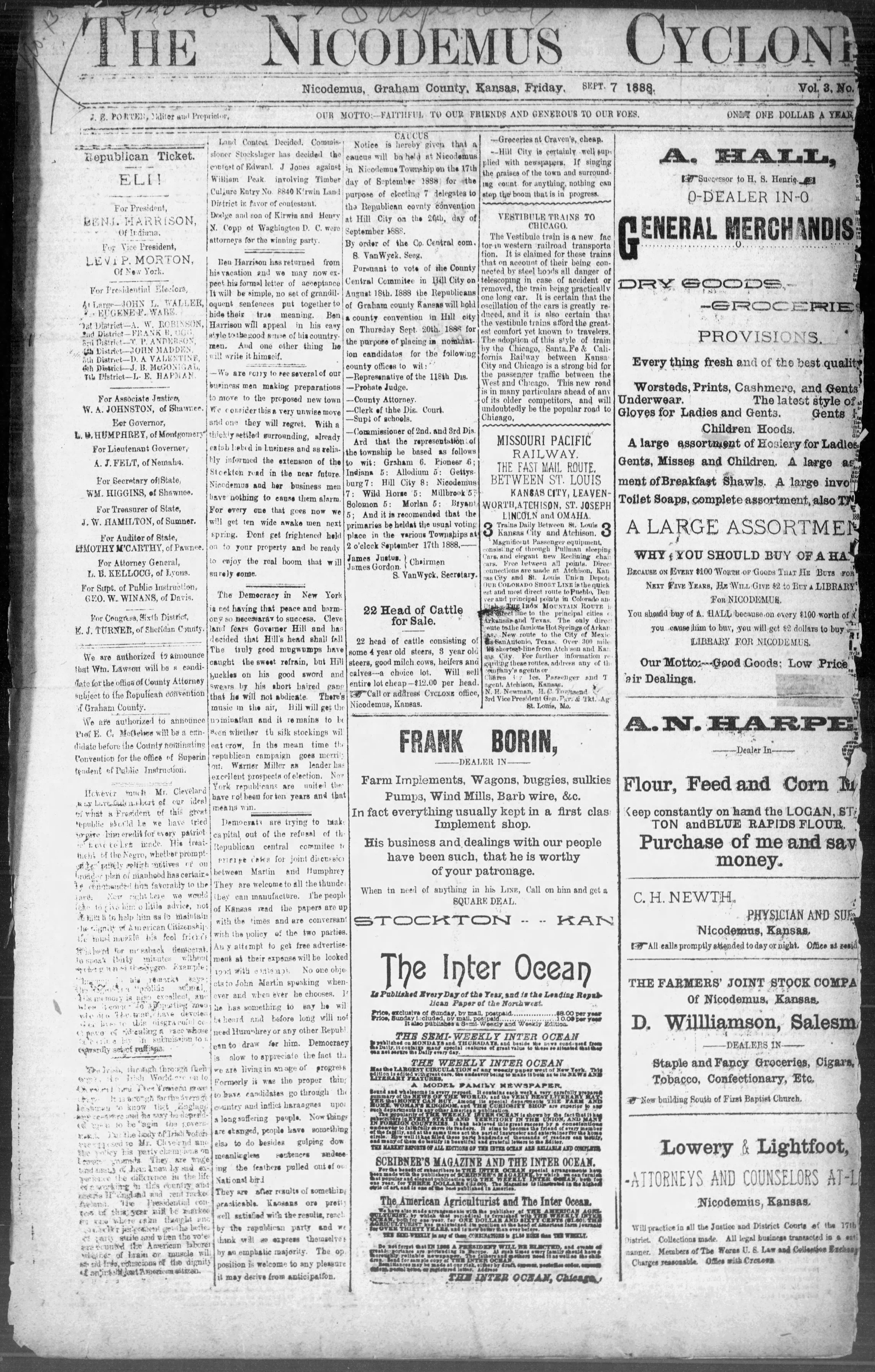 Nicodemus Newspaper 1877